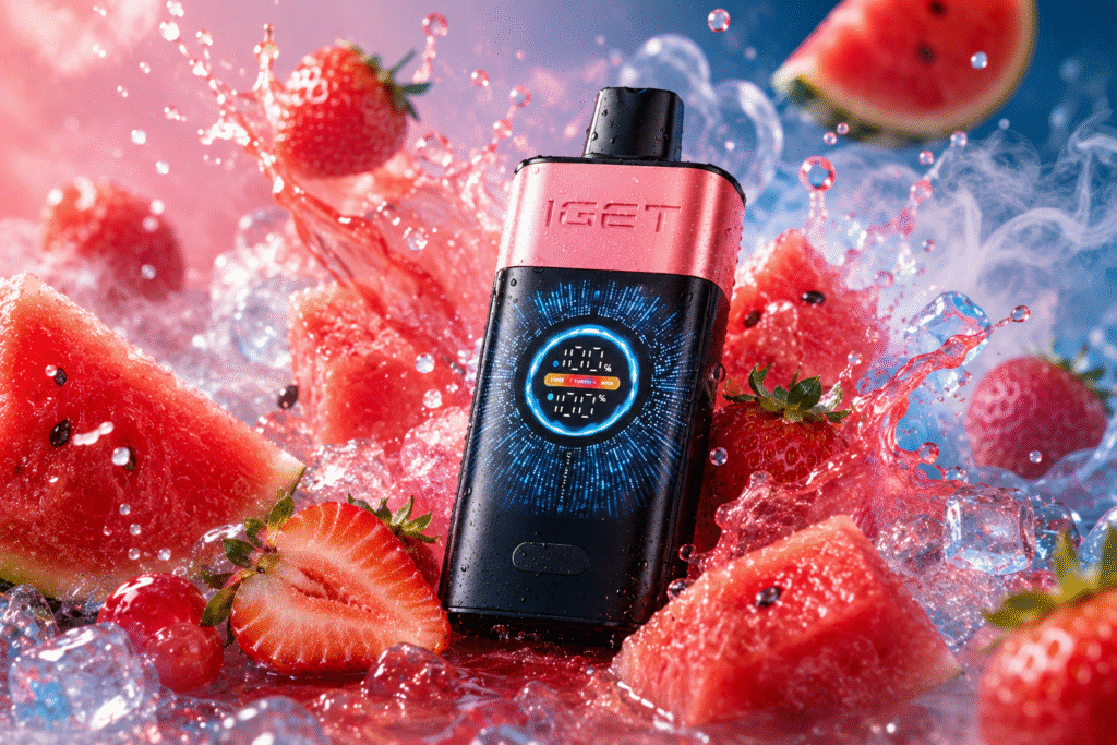 IGET One Strawberry Watermelon disposable vape with icy fruit visuals on a hot Australian summer afternoon.