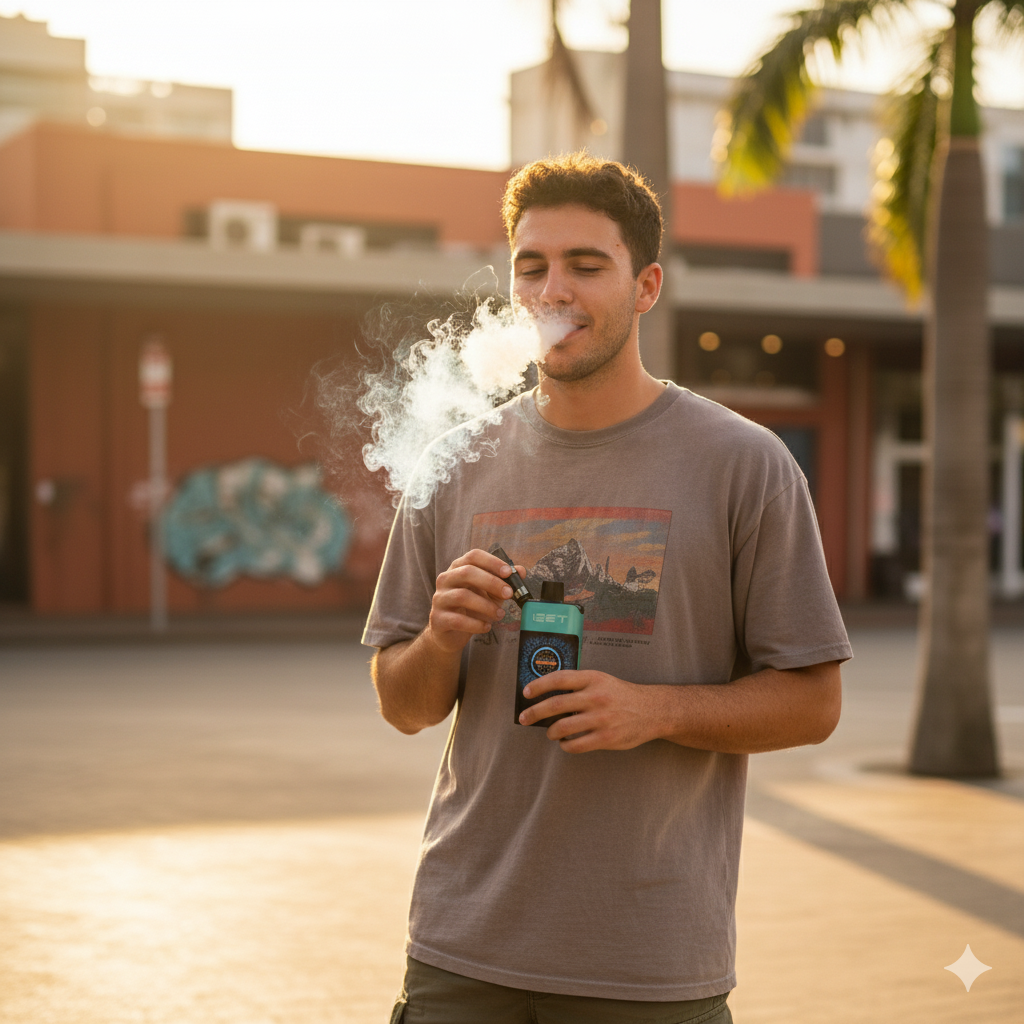 Australian vaper using IGET One Mountain Spring Mint during hot summer weather