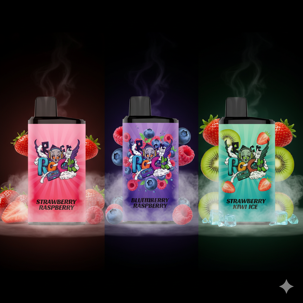 The IGET Bar Pro Strawberry Raspberry next to the Blueberry Raspberry and Strawberry Kiwi Ice versions, highlighting their different flavour profiles.