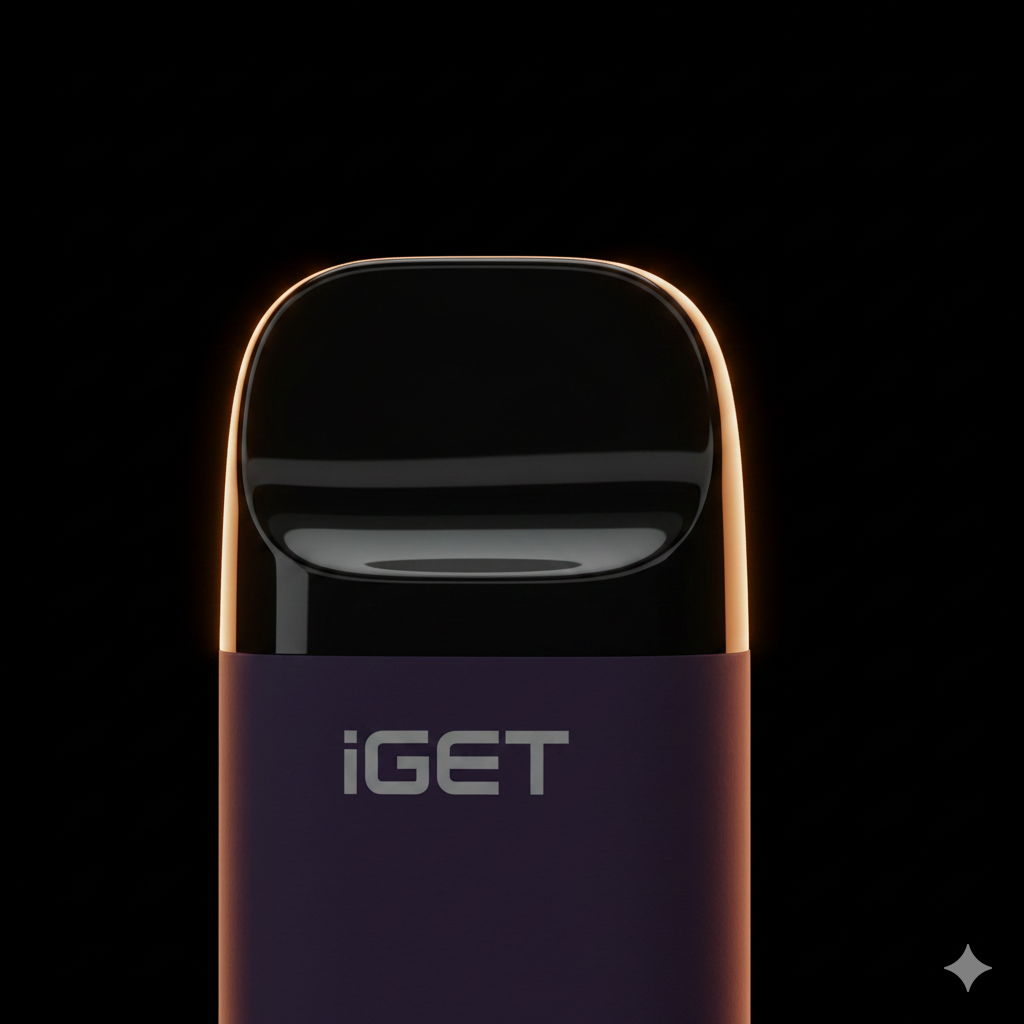 A close-up of the IGET Bar Pro Blackberry Ice mouthpiece and textured body.
