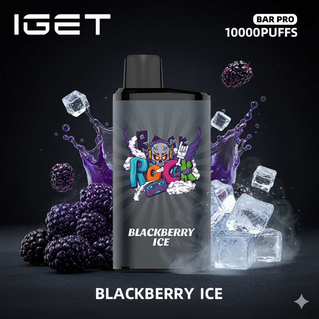 A graphic illustrating the flavour notes of the IGET Bar Pro Blackberry Ice.