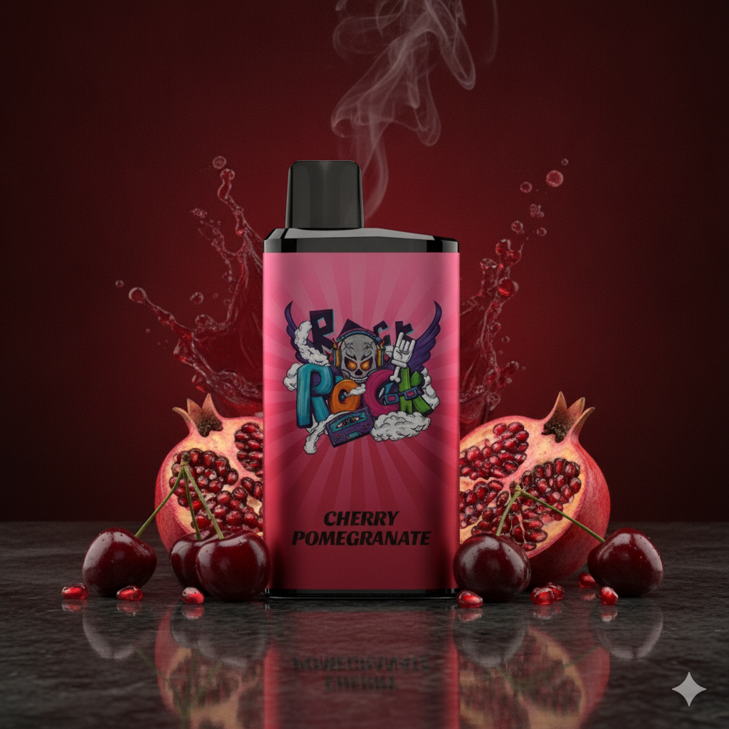 "IGET Bar Pro Cherry Pomegranate disposable vape held in hand with graffiti artwork and premium aluminium body."