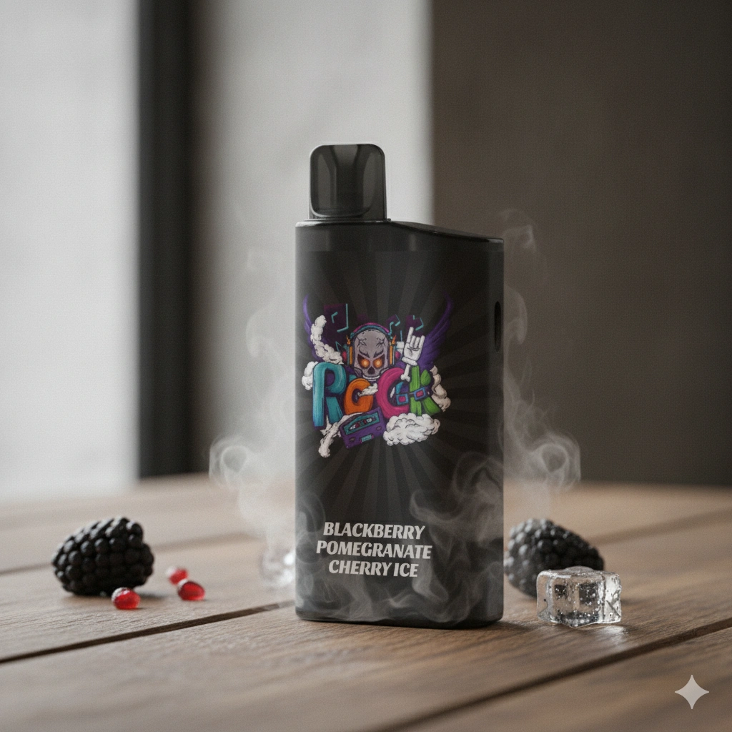 IGET Bar Blackberry Pomegranate Cherry Ice vape with berries and ice studio shot