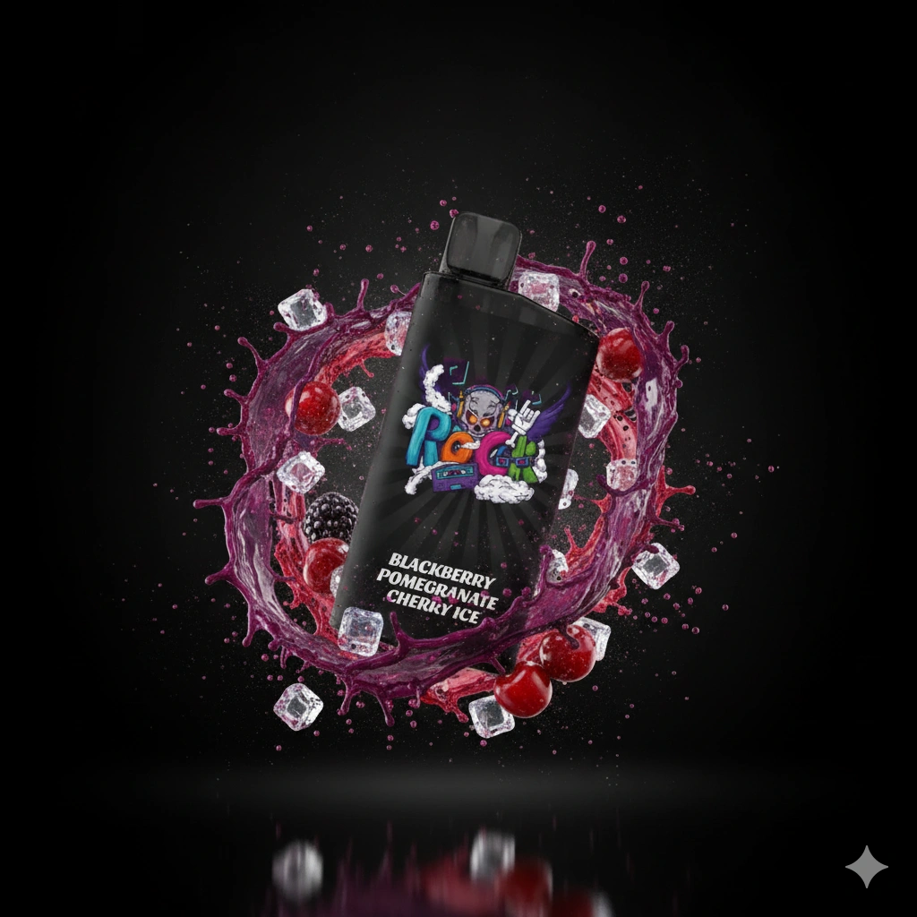 Vape surrounded by berry juice explosion and ice crystals