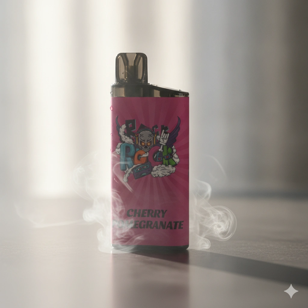 A high-speed splash shot of an IGET Bar vape suspended in an explosion of fresh berry juice and ice.